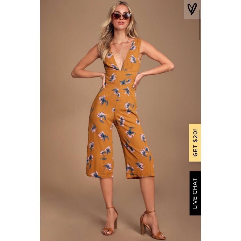 Mustard Yellow Floral Culotte Jumpsuit